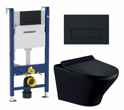Комплект 3 в 1 инсталляция Geberit Duofix + Унитаз подвесной Esbano Aster ESUPASTEBM + кнопка черная матовая