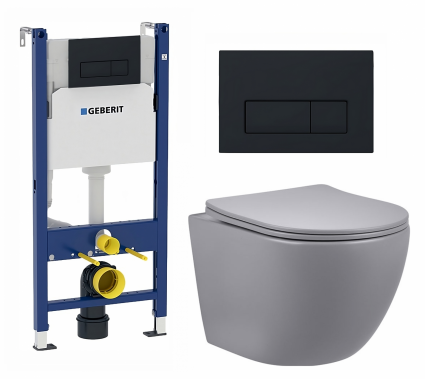 Комплект 3 в 1 инсталляция Geberit Duofix + Унитаз подвесной Vincea Globo VT1-14SMG + кнопка черная матовая