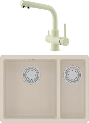 Комплект Мойка кухонная Lemark Sinara 550.2-U 9910084 шампань + Смеситель Comfort LM3061PSH шампань