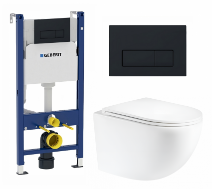 Комплект 3 в 1 инсталляция Geberit Duofix + Унитаз подвесной Enio Unico Tornado 1.0 EN2105073 + кнопка черная матовая