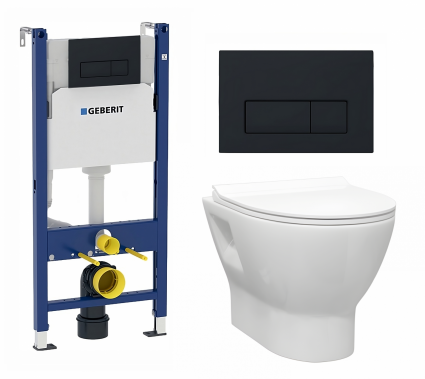 Комплект 3 в 1 инсталляция Geberit Duofix + Унитаз подвесной Enio Nativo EN1270551 + кнопка черная матовая