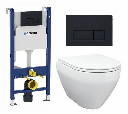 Комплект 3 в 1 инсталляция Geberit Duofix +  Унитаз подвесной Enio Cono EN2870522 + кнопка черная матовая