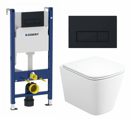 Комплект 3 в 1 инсталляция Geberit Duofix + Унитаз подвесной Enio Binario Tornado EN4180237 + кнопка черная матовая