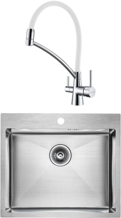 Комплект Мойка кухонная Paulmark Kroner PM215951-BS брашированная нержавеющая сталь + Смеситель Siegen Si213111-CRw хром, с гибким изливом