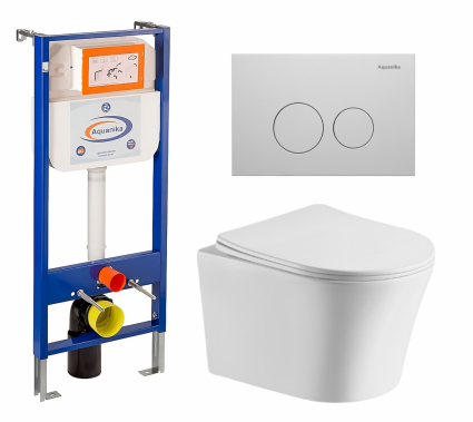 Комплект 3 в 1 инсталляция Enio Aquanika + Подвесной унитаз CeruttiSpa Adige Aria CT7837 + кнопка белая круглая