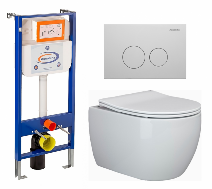 Комплект 3 в 1 инсталляция Enio Aquanika + Унитаз подвесной Ceramica Nova Play CN3001 + кнопка белая круглая