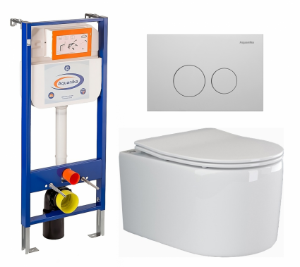 Комплект 3 в 1 инсталляция Enio Aquanika + Унитаз подвесной Ceramica Nova Moments CN3003 + кнопка белая круглая