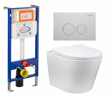 Комплект 3 в 1 инсталляция Enio Aquanika + Унитаз Vincea Piatti VT1-11 + кнопка белая круглая