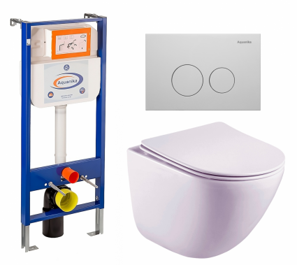 Комплект 3 в 1 инсталляция Enio Aquanika + Унитаз подвесной Esbano Lotus ESUPLOTUW + кнопка белая круглая