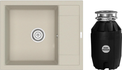 Комплект Мойка кухонная Point Римо 60 светло-бежевая + Измельчитель Bone Crusher BC 810-AS
