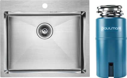 Комплект Мойка кухонная Paulmark Kroner PM215951-BS брашированная нержавеющая сталь + Измельчитель Intenso
