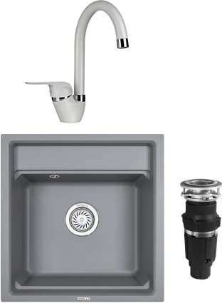 Комплект Мойка кухонная Granula Kitchen Space 5002, алюминиум + Смеситель 1024, алюминиум + Измельчитель Bone Crusher BC 610-AS