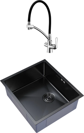 Комплект Мойка кухонная Mixline 548569 черный графит + Смеситель Lemark Comfort LM3070C с гибким изливом, хром, черный
