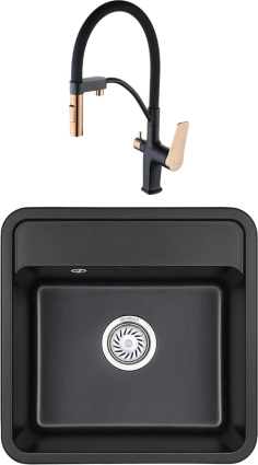 Комплект Мойка кухонная Granula Standart 5001, черный + Смеситель Lemark Bronx LM3761BLR черный/золото с гибким изливом