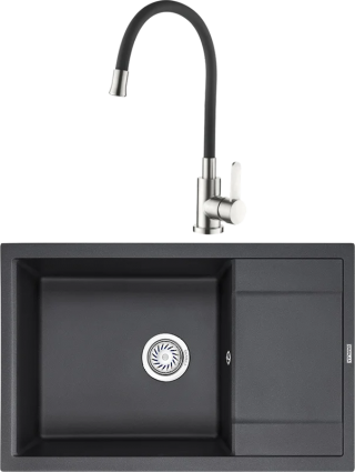Комплект Мойка кухонная Granula 7805, черный + Смеситель Ledeme Rainbow L74004-2 черный