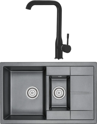 Комплект Мойка кухонная Granula 7802, черный + Смеситель Ledeme L4698B черный матовый