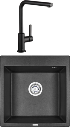 Комплект Мойка кухонная Granula 5102, черный + Смеситель Kludi L-ine S 408033975 черный