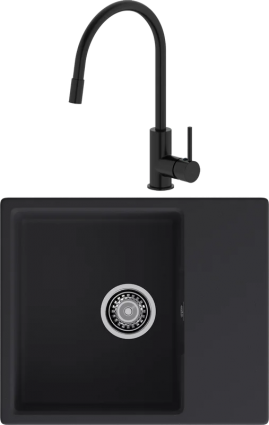 Комплект Мойка кухонная GranFest Urban 658L черная + Смеситель IDDIS Kitchen 360 K36BLJ0i05 черный, с гибким изливом