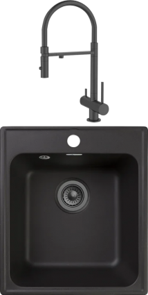 Комплект Мойка кухонная GranFest Quarz Z17 черный + Смеситель IDDIS Ace ACEBLFFi05 черный матовый, с гибким изливом