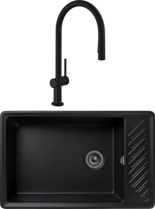 Комплект Мойка кухонная GranFest Quarz Z 51 черная + Смеситель Hansgrohe Talis M54 72800670 матовый черный