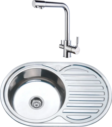 Комплект Мойка кухонная РМС MD6 MG6-7750OVL L + Смеситель BOOU 91401