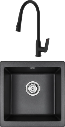Комплект Мойка кухонная Paulmark Brilon PM104546-BL черный + Смеситель Haiba HB73816-7 черный