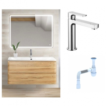 Комплект: Мебель для ванной BelBagno Albano 90 rovere rustico + Смеситель Lemark plus Grace LM1537C для раковины однорычажный, хром + Сифон АниПласт