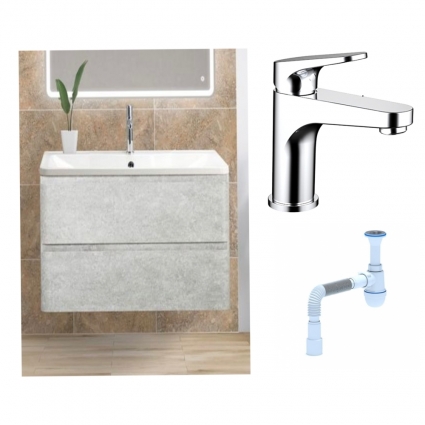 Комплект: Тумба с раковиной BelBagno Albano 80 cemento verona grigio + Смеситель Bravat Eler F1191238CP-RUS для раковины однорычажный, хром + Сифон АниПласт