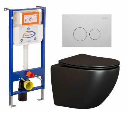 Комплект 3 в 1 инсталляция Enio Aquanika +  Унитаз подвесной Ceramica Nova Metropol CN4002MB + кнопка белая круглая