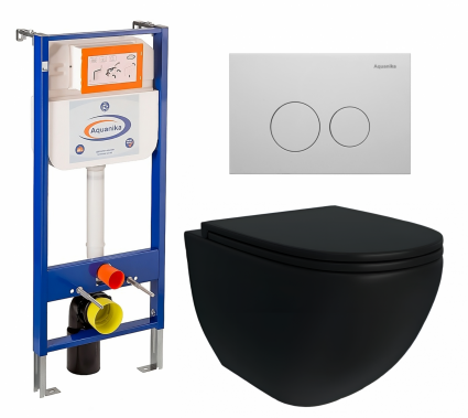 Комплект 3 в 1 инсталляция Enio Aquanika + Унитаз подвесной Enio Unico BL EN4105055 + кнопка белая круглая