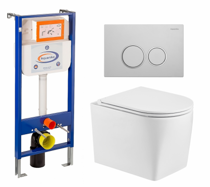 Комплект 3 в 1 инсталляция Enio Aquanika + Унитаз подвесной WeltWasser Nesenbach 004 GL-WT + кнопка белая хром круглая