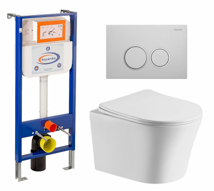 Комплект 3 в 1 инсталляция Enio Aquanika + Подвесной унитаз CeruttiSpa Adige Aria CT7837 + кнопка белая хром круглая