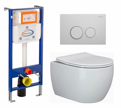 Комплект 3 в 1 инсталляция Enio Aquanika + Унитаз подвесной Ceramica Nova Play CN3001 + кнопка белая хром круглая