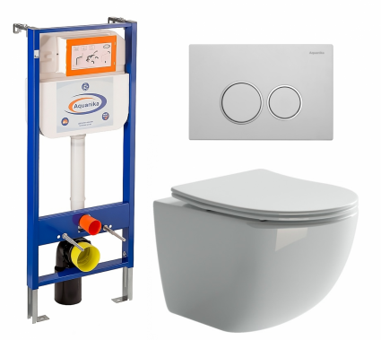 Комплект 3 в 1 инсталляция Enio Aquanika + Унитаз подвесной Ceramica Nova Forma CN3009 + кнопка белая хром круглая