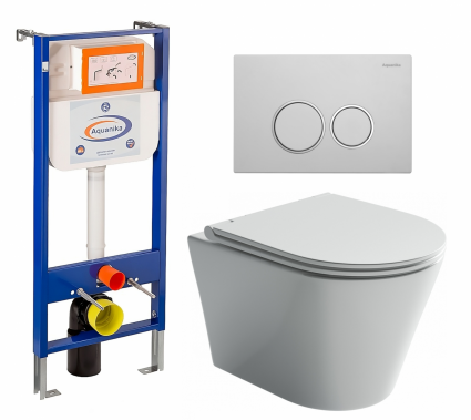 Комплект 3 в 1 инсталляция Enio Aquanika + Унитаз подвесной Ceramica Nova Forma CN3011 + кнопка белая хром круглая