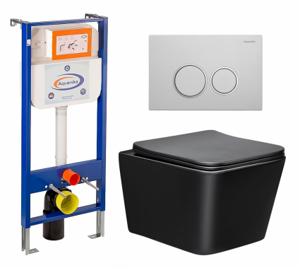 Комплект 3 в 1 инсталляция Enio Aquanika + Унитаз Vincea Q-Line VT1-12MB + кнопка белая хром круглая