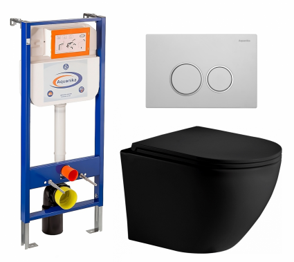 Комплект 3 в 1 инсталляция Enio Aquanika + Унитаз подвесной Weltwasser WW Merzbach 043 MT-BL + кнопка белая хром круглая