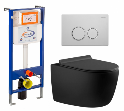 Комплект 3 в 1 инсталляция Enio Aquanika + Унитаз подвесной Aquanet Cetus-BW 287008 + кнопка белая хром круглая