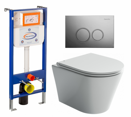 Комплект 3 в 1 инсталляция Enio Aquanika + Унитаз подвесной Ceramica Nova Forma CN3011 + кнопка хром круглая