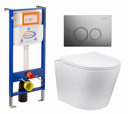 Комплект 3 в 1 инсталляция Enio Aquanika + Унитаз Vincea Piatti VT1-11 + кнопка хром круглая