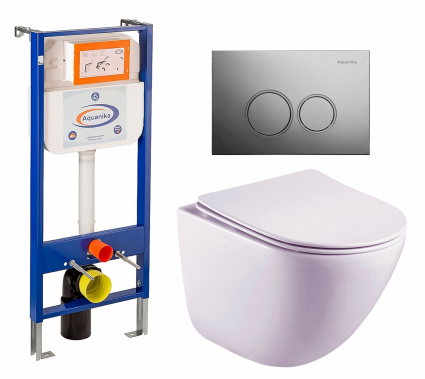 Комплект 3 в 1 инсталляция Enio Aquanika + Унитаз подвесной Esbano Lotus ESUPLOTUW + кнопка хром круглая