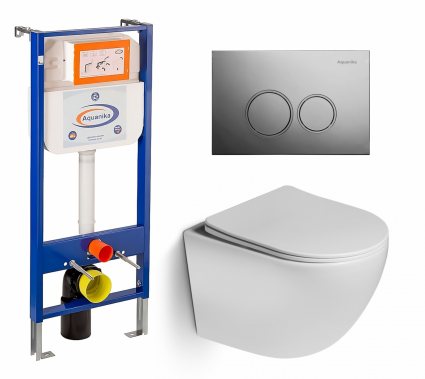 Комплект 3 в 1 инсталляция Enio Aquanika + Унитаз подвесной SantiLine SL-5005 + кнопка хром круглая
