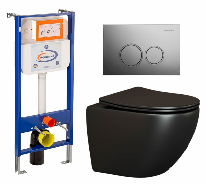 Комплект 3 в 1 инсталляция Enio Aquanika + Унитаз подвесной Ceramica Nova Metropol CN4002MB + кнопка хром круглая