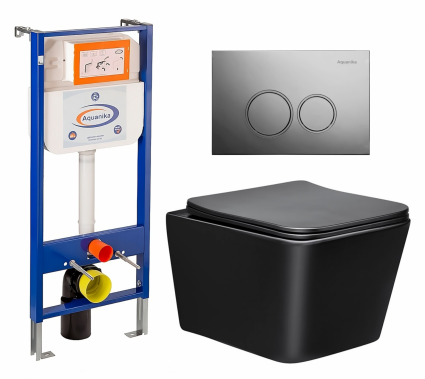 Комплект 3 в 1 инсталляция Enio Aquanika + Унитаз Vincea Q-Line VT1-12MB + кнопка хром круглая