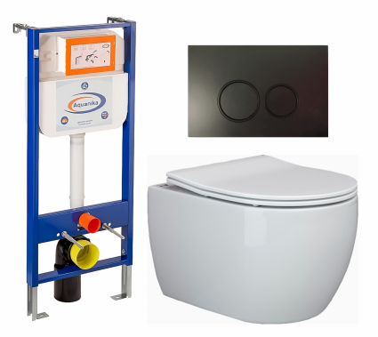 Комплект 3 в 1 инсталляция Enio Aquanika + Унитаз подвесной Ceramica Nova Play CN3001 + кнопка черная матовая круглая