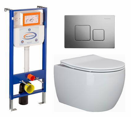 Комплект 3 в 1 инсталляция Enio Aquanika + Унитаз подвесной Ceramica Nova Play CN3001 + кнопка хром квадратная