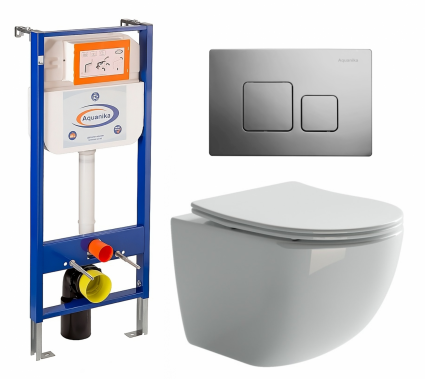 Комплект 3 в 1 инсталляция Enio Aquanika + Унитаз подвесной Ceramica Nova Forma CN3009 + кнопка хром квадратная