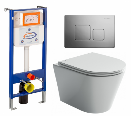 Комплект 3 в 1 инсталляция Enio Aquanika +  Унитаз подвесной Ceramica Nova Forma CN3011 + кнопка хром квадратная