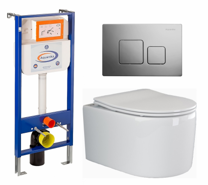 Комплект 3 в 1 инсталляция Enio Aquanika + Унитаз подвесной Ceramica Nova Moments CN3003 + кнопка хром квадратная