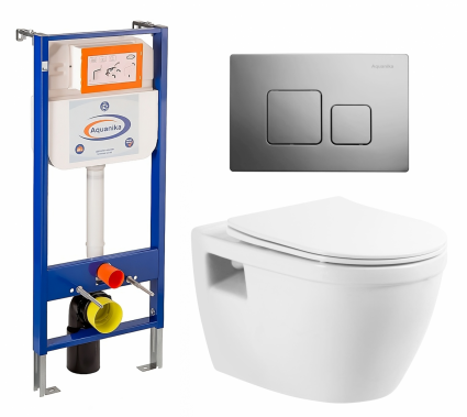 Комплект 3 в 1 инсталляция Enio Aquanika + Унитаз подвесной BelBagno Loto BB070CHR/SC + кнопка хром квадратная